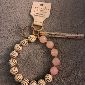 Influence Semi-Precious Bracelet Keychain - with pink rose quartz